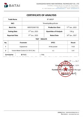 ทรีเมธีลซิลอกซิซิลิเคต (TMS) ขนาดเครื่องสําอาง ขนาดผง, ฟิล์มฟอร์ม / เครื่องเสริมกันแดด